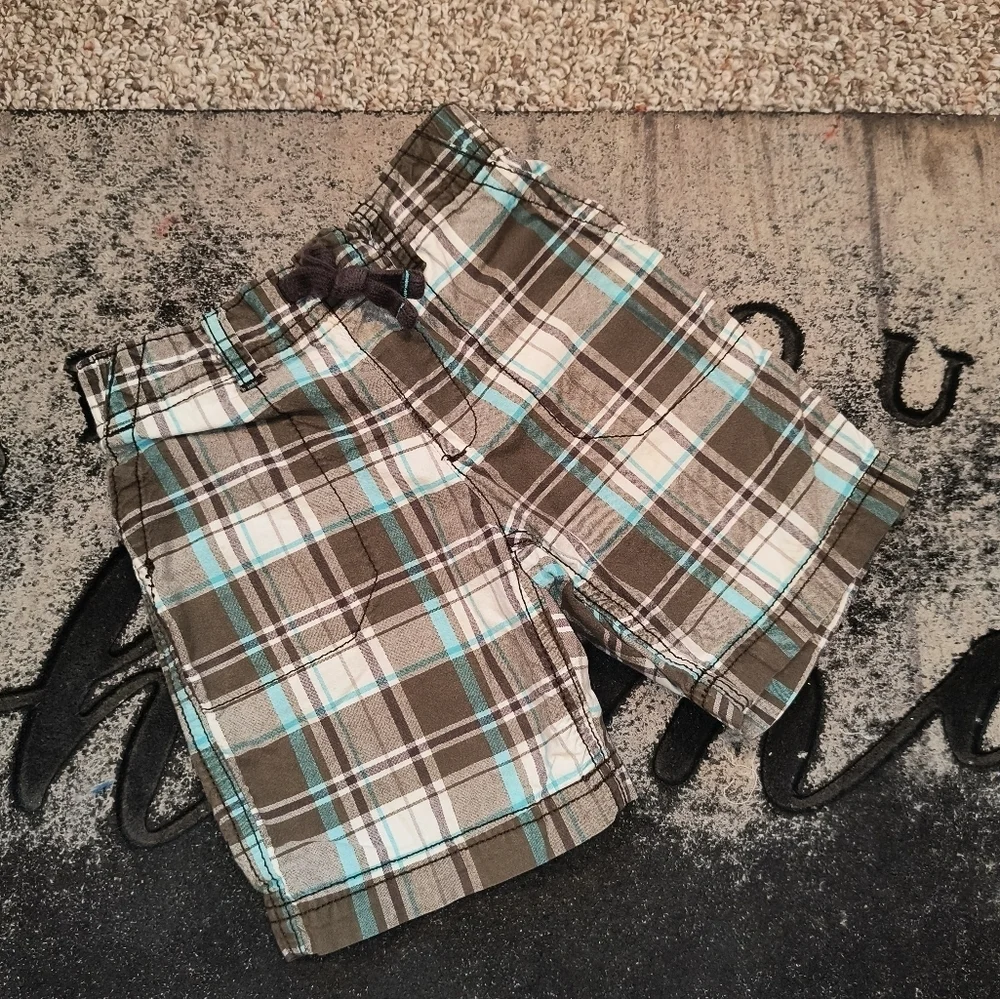 Carter's Toddler Boys Plaid Khaki Casual Shorts Brown Blue White Size 3T